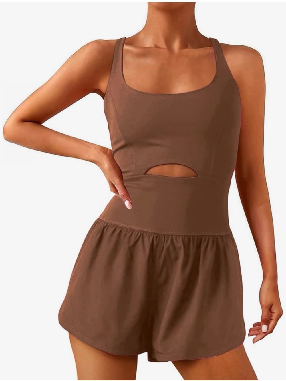 Amazon Brown Tank Romper with Front Cutout